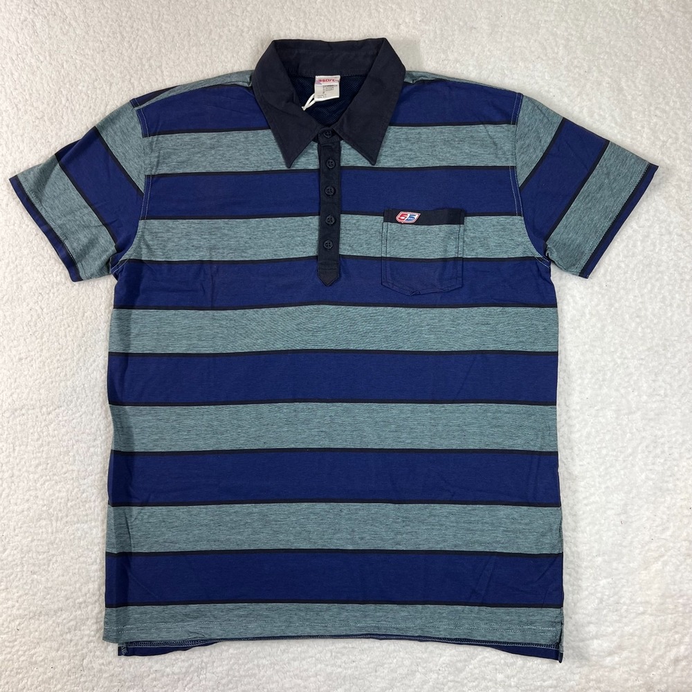DIESEL 55DSL Polo Shirt Striped Blue Y2K Streetwear Cotton Men's Size XL VTG NWT